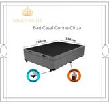 Cama Box Baú Casal Corino Cinza Com Pistão A Gás