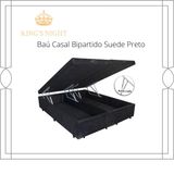 Cama Box Bau Casal Bipartido Suede Preto Com Pistão A Gás