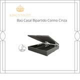 Cama Box Baú Casal Bipartido Corino Cinza Com Pistão A Gás