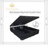 Cama Box Baú Queen Bipartido Suede Preto Com Pistão A Gás