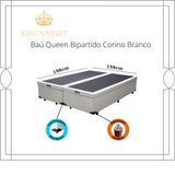 Cama Box Baú Queen Bipartido Corino Branco Com Pistão A Gás