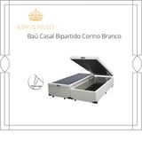 Cama Box Baú Casal Bipartido Corino Branco Com Pistão A Gás