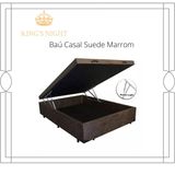 Cama Box Baú Casal Suede Marrom Com Pistão