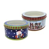 Jogo 2 Latas Metal Redonda Natal Decoradas Papai Noel Com Visor 800ml - Art Christmas