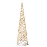 Árvore Cone Aramado Rattan Rústico 60cm Bege E Branco Iluminada Led 20 Lâmpadas - Magizi