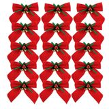 Kit 15 Laços Vermelho Aveludado Decorado Mini Sinos Dourado 11x11cm - Magizi