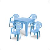 Mesinha Kids Infantil Azul 46x38cm + 4 Cadeira Poltroninha