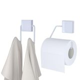 Jogo Gancho Duplo E Porta Papel Higiênico Banheiro Aço Exclusive Branco - Dicarlo