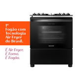 Fogão Brastemp 5 Bocas Preto com Mesa de Vidro, Função Air Fryer e Turbo Chama - BFS5LAE 110V