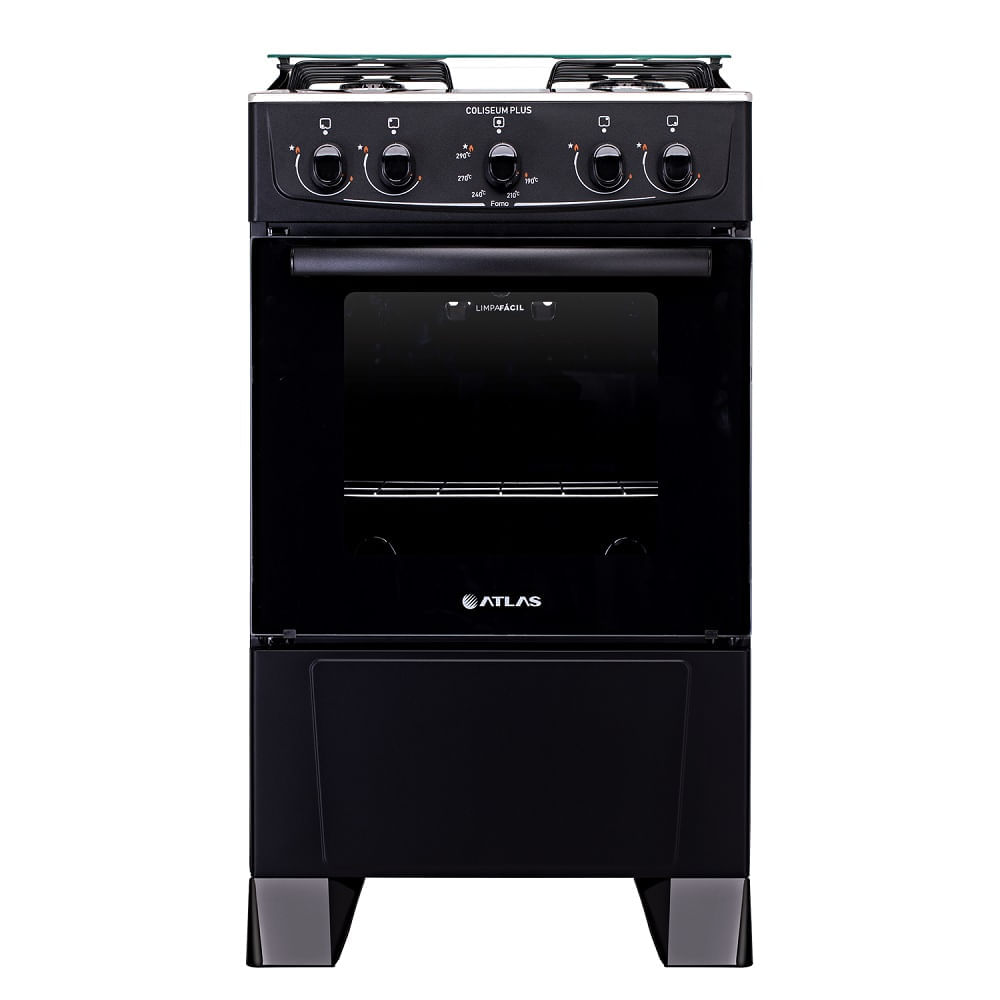 Fogão De Piso Atlas 4 Bocas Com Mesa Inox Coliseum Plus Preto - Bivolt Fogão De Piso Atlas 4 Bocas Com Mesa Inox Coliseum Plus Preto – Bivolt