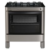 Fogão Esmaltec Ágata Glass 5 Bocas Inox, Forno Limpa Fácil e Acendimento Automático