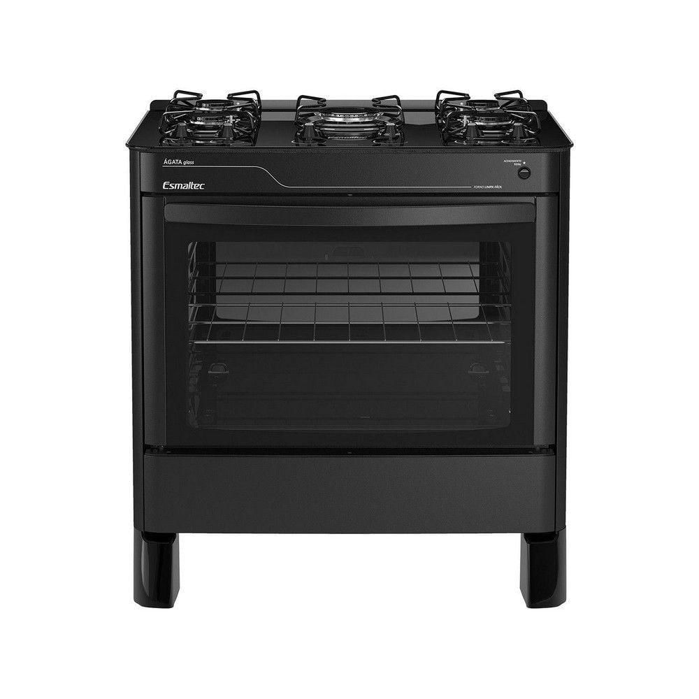 Fogão 5 Bocas Esmaltec Jade Glass Preto Mesa em Vidro - Bivolt - 5091