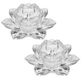 Kit 2 Porta Velas Castiçal Flor De Lotus Vidro Transparente Luxo - Tuut
