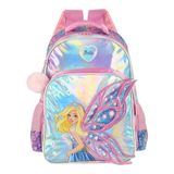 Mochila De Costas Escolar Infantil Barbie Sereia Fada Pompom