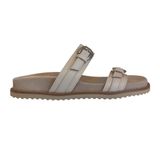 Sandália Birken Feminina Flat Em Couro Off White Duas Fivelas