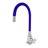 Torneira Luxo Bancada Cozinha Bica Azul Metal 1/4 Volta