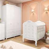Quarto De Bebê Berço Com Capitonê E Guarda Roupa 4 Portas Maya Clássico Espresso Móveis Branco Brilho/branco