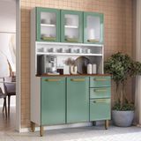 Cozinha Compacta De Aço 6 Portas 3 Vidros 2 Gavetas Bertolini Verde Branco