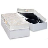 Cama Box Baú Solteiro: Colchão Anatômico Castor Sleep + Base Crc Courano White(88x188)