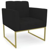 Poltrona Decorativa Base Industrial Dourado Ana Linho Preto - Ibiza