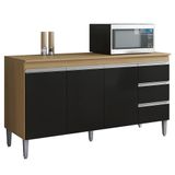 Balcão De Cozinha Com Tampo 150cm 3 Gavetas Andréia Amêndoa/preto - Ajl Móveis