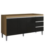 Balcão De Cozinha Para Pia 150cm 3 Gavetas Andréia Amêndoa/preto - Ajl Móveis