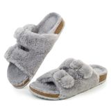 Chinelo Fitory Open Toe, Pele De Coelho Sintética, Cortiça, Cinza, Tamanho 6, Mulheres