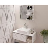 Conjunto De Banheiro Balcão Suspenso Bn3601 S/ Cuba 80cm E Armário C/ Espelho Bn3608 Cor Mármore Branco - Tecno Mobili