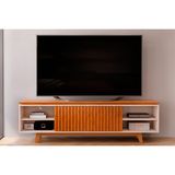 Rack Bancada P/ Tv Até 75 Polegadas Loren Ripada C/ Nichos 200x58cm Freijó/off White - Dj Móveis