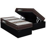 Cama Box Baú Solteiro: Colchão Anatômico Ortobom Ortopédico Light + Base Crc Suede Black(88x188)