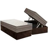 Cama Box Baú Solteiro: Colchão Molas Ensacadas Ortobom Superpocket Light Ortopillow + Base Crc Suede Brown(88x188)