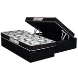 Conjunto Box Baú Solteiro: Colchão Espuma Luckspuma D33 Supreme Pró Saúde Black + Base Crc Suede Black (88x188)