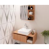 Conjunto De Banheiro Balcão Suspenso Bn3601 S/ Cuba 80cm E Armário C/ Espelho Bn3608 Amêndoa - Tecno Mobili