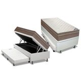 Cama Box Baú C/auxiliar Solteiro: Colchão Molas Ortobom Superpocket Light + Base Crc Courano Branco(88x188)