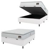Cama Box Baú Casal Colchão Espuma D33 Pillow Top Van Gogh 138x188x65cm Branco Hellen  Suporta Até 120 Kg Por Pessoa