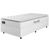 Cama Box Solteiro Colchão Espuma D33 Pillow Top New Millenium 88x188x57cm Branco Hellen  Suporta Até 120 Kg Por Pessoa