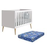 Berço Americano Theo Pés Madeira Natural Branco Fosco Com Colchão D18 - Reller Móveis Branco Fosco