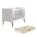 Berço Mini Cama Theo Retrô Branco Fosco Com Pés Amadeirado E Colchão D18 - Reller Móveis Branco Fosco