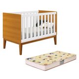 Berço Mini Cama Classic Branco Savana Com Pés Amadeirado E Colchão Supreme - Reller Móveis Branco Savana