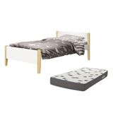 Cama Solteiro Simba Branco Fosco Pés Madeira Natural Com Colchão D33 - Reller Móveis Branco Fosco
