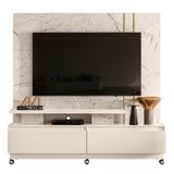 Estante Home Theater New Apolo Calacata Off White Para Tv Até 75 Com Rodízios - Madetec Calacata Off White