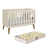 Berço Mini Cama Theo Retrô Areia Fosco Com Pés Amadeirado E Colchão D18 - Reller Móveis Areia Fosco