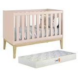 Berço Americano Classic Rosa Fosco Com Pés Madeira Natural E Colchão D18 - Reller Móveis Rosa Fosco