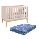Berço Mini Cama Classic Rosa Fosco Pés Madeira Natural Com Colchão D18 - Reller Móveis Rosa Fosco