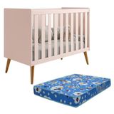 Berço Americano Isis Rosa Com Colchão Baby Physical - Reller Móveis Rosa