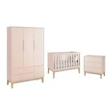Dormitório Classic 3 Portas E Cômoda 3 Gavetas Rosa Com Pés Madeira Natural - Reller Móveis Rosa