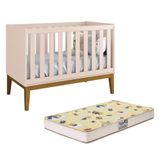 Berço Mini Cama Classic Rosa Fosco Com Pés Amadeirado E Colchão Supreme - Reller Móveis Rosa Fosco