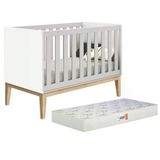 Berço Americano Classic Branco Fosco Com Pés Madeira Natural E Colchão D18 - Reller Móveis Branco Fosco