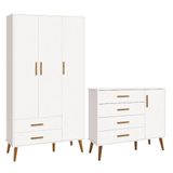 Jogo De Quarto Infantil Isis Guarda Roupa 3 Portas E Cômoda 1 Porta Branco - Reller Móveis Branco