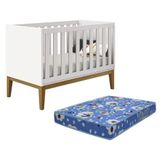 Berço Mini Cama Classic Branco Fosco Pés Amadeirado Com Colchão D18 - Reller Móveis Branco Fosco